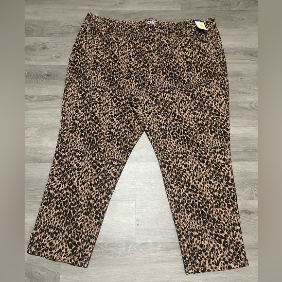 Terra & Sky Animal Print Straight Leg Waist Tan/black Pants NWT - Picture 1 of 8